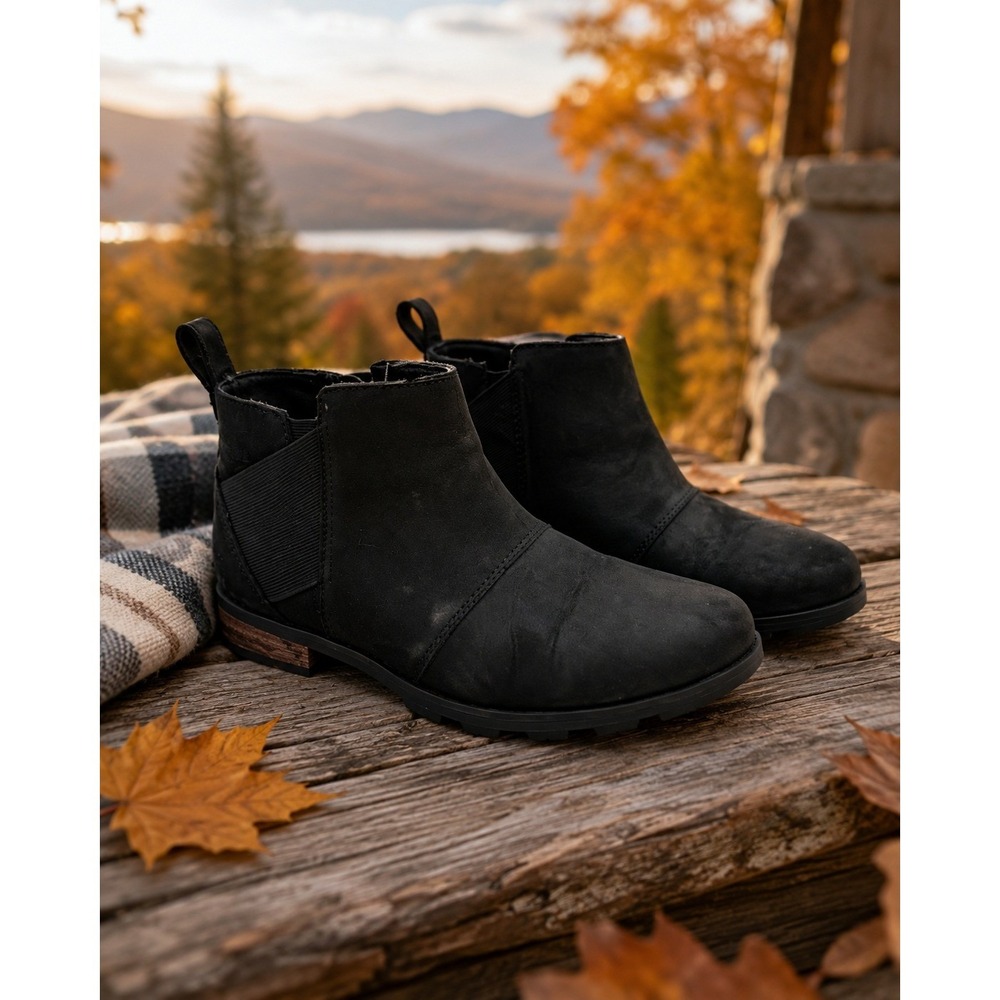 Sorel Emelie Chelsea Black Waterproof Suede Leather Boots NL2671-010 Womens 7.5